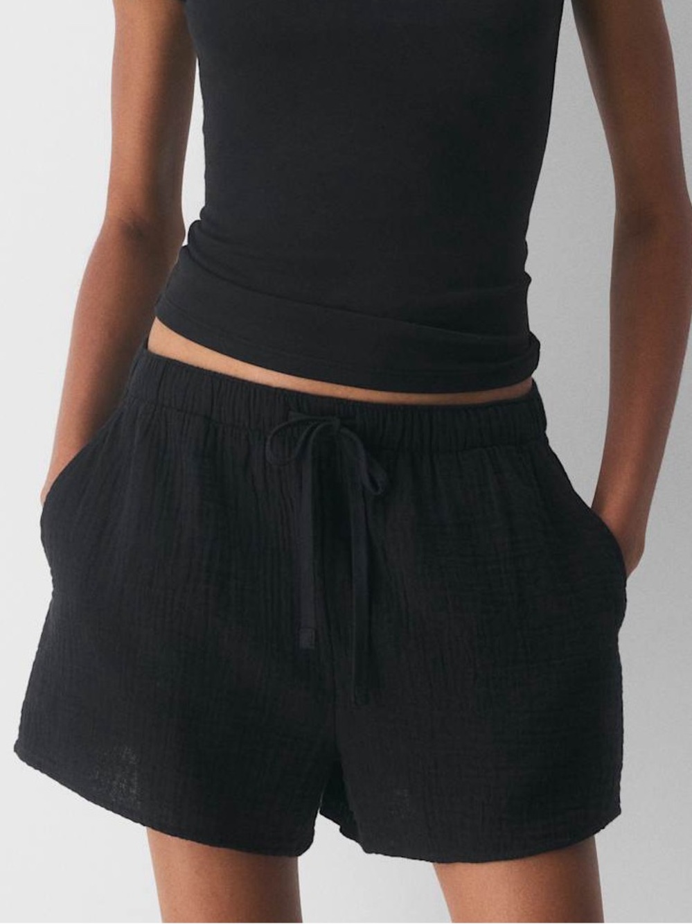 Aritzia Little Moon Black Gauzy Organic Cotton Shorts - L